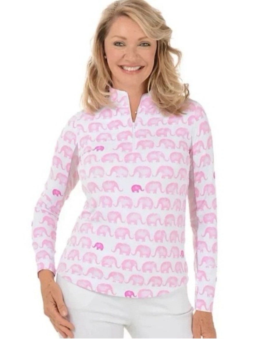 IBKUL Pink Elephant Mock Neck Top - Velma Long Sleeve Golf XL